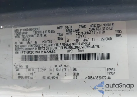 2015 Ford Transit-250 from USA, damaged, VIN 1FTNR2CM6FKA22863